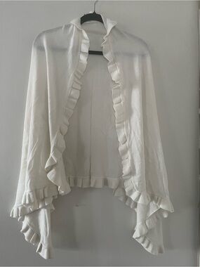 Adrianna Papell Ivory White Ruffle Open Front Cardigan Shrug Sweater XS Wedding